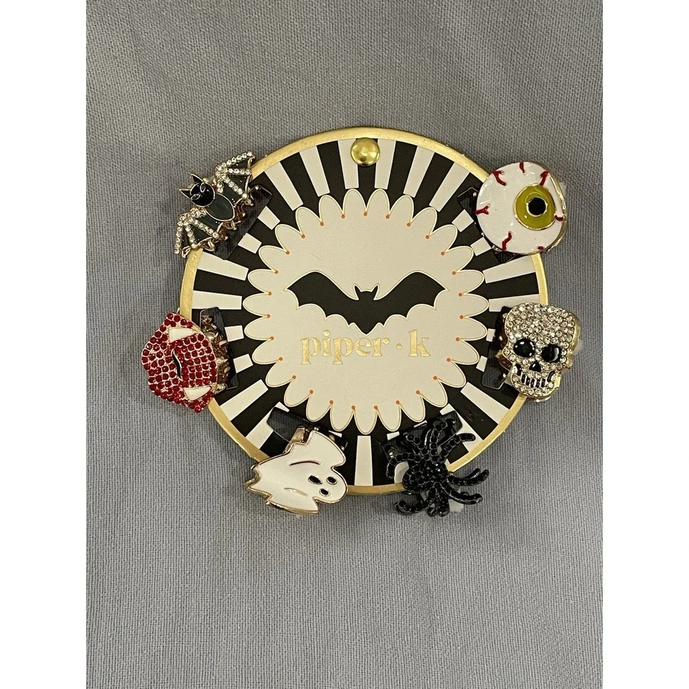 NEW Set of 6 Piper K Rhinestone Hair Claw Clips Halloween Ghost Bat Skull Fangs